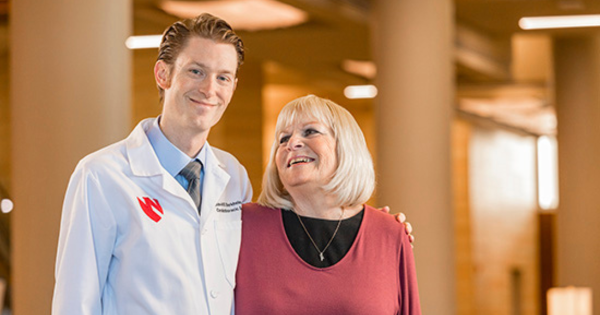Cardiothoracic Surgeon David Berkheim, MD, left, with his patient, lung cancer survivor Kathy Watson.