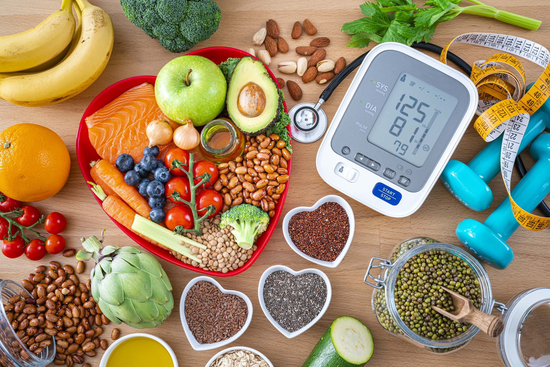 Fresh foods and blood pressure monitor