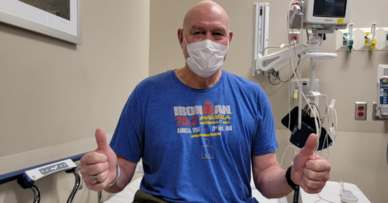 Even after a lymphoma diagnosis, Stephen continued to train for his Ironman race. "I wasn't going to let it affect my bubbly and effervescent outlook on life," he says.