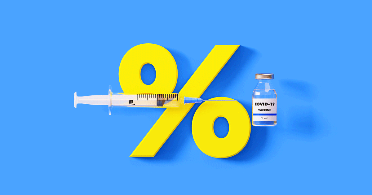 Graphic of a vaccine over a percent sign