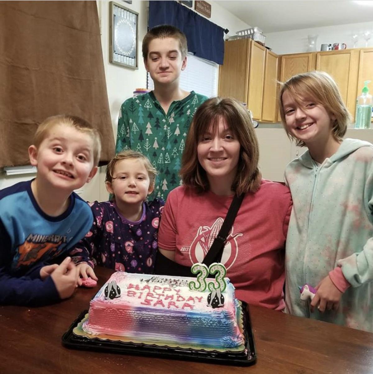 Sara Rosemeyer celebrates her birthday with her children (from left to right) Liam, Sadie, Noah and Layla.