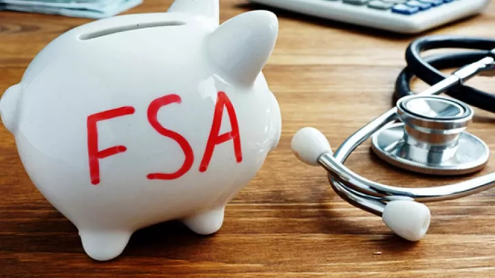 White piggy bank that says "FSA"