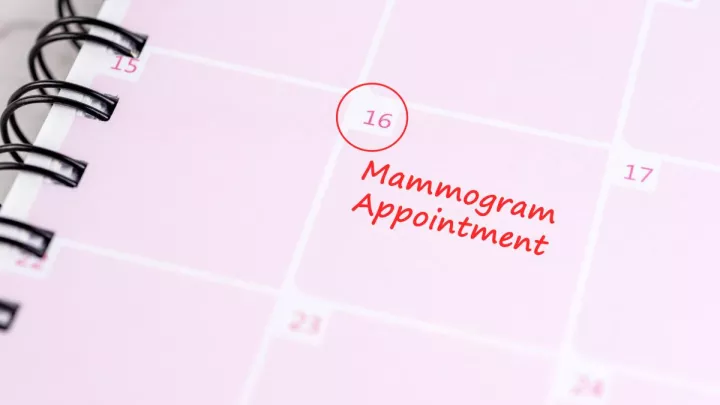 Calendar with a mammogram appointment
