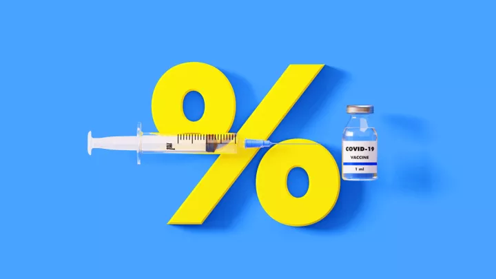 Graphic of a vaccine over a percent sign
